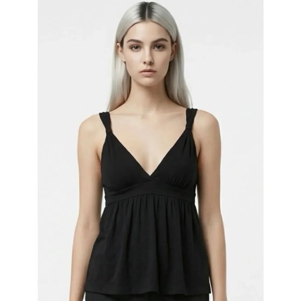 CLUB MONACO | Plunge Twist Strap Tank Top Black Fit Flare Women’s Size Medium